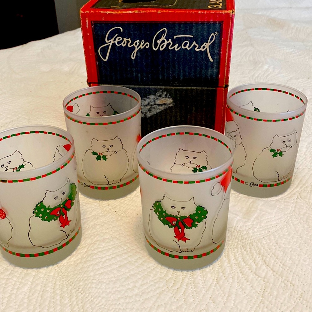 Cera Frosted Cat Christmas Old Fashioned glasses